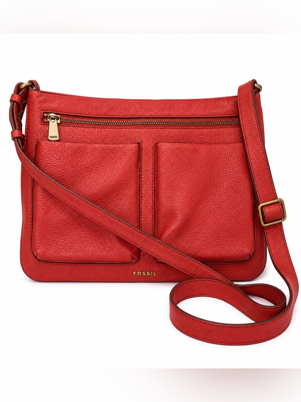 Fossil Coral Leather Crossbody Purse Expandable Messenger Bag Pebbled Leather